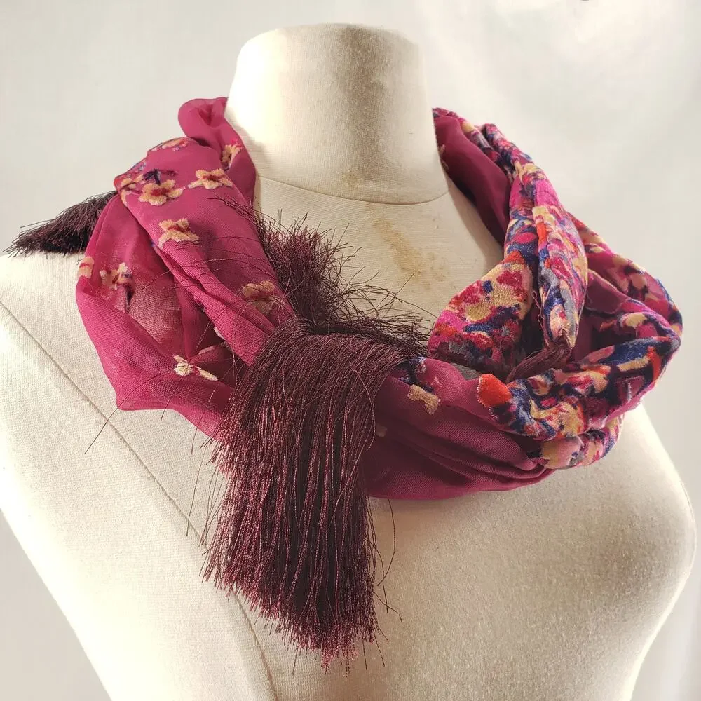 Collection 18 Unisex Scarf NEW Multicolor Floral Print Cherry Blazer Tassels